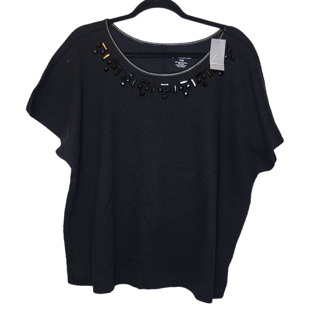 New Lane Bryant black textured Jewels embellished shirt blouse